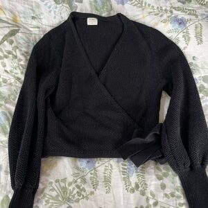 Black Knit Wrap Sweater